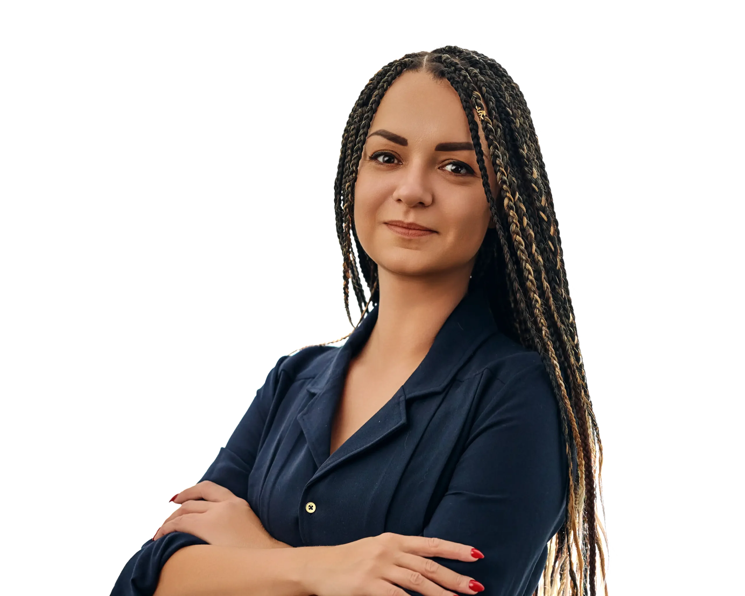 Sylwia Karolina Janiec, Polish language educator and doctoral researcher, standing with arms crossed