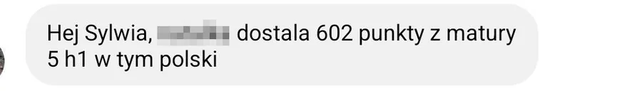 Screenshot of the original message from a parent, sent to Sylwia on Messenger. The student name is blanked out.