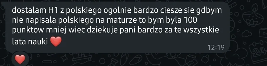 Screenshot of the original WhatsApp message from a student, with a heart reaction underneath it.