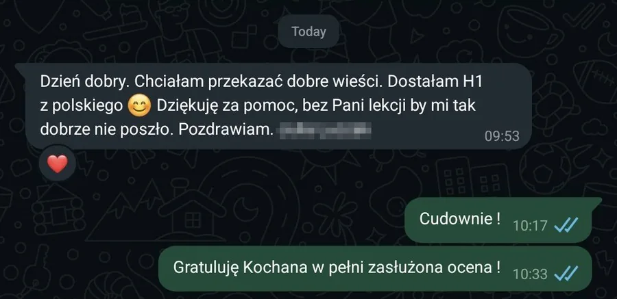 Screenshot of the original WhatsApp message from a student, with the sign-off blanked out.